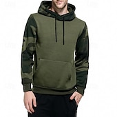 abordables sudaderas basicas hombre-Hombre Sudadera Negro Verde Ejército Caqui Con Capucha Bloque de color Color Camuflaje Retazos Bolsillo Deporte Diario Festivos Ropa de calle Básico Casual Primavera &amp; Otoño Ropa Sudaderas con capucha