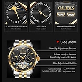 baratos Relógio Automático-nova marca olevs moda masculina europeia tendência relógio de negócios calendário luminoso indicação de 24 horas semana relógio mecânico multifuncional pulseira de aço à prova d&#039;água esportes relógio