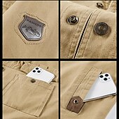 お買い得  メンズジャケット＆コート-男性用 カーゴジャケット トランジションジャケット アウトドア ウィンドブレーカー 複数のポケット オールシーズン 平織り カジュアル ラペル カーキ色 アーミーグリーン ダークブルー ジャケット