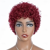 voordelige Kaploze pruiken van echt haar-kort krullend menselijk haar pruiken voor vrouwen 100% Braziliaanse maagd kort menselijk haar pixie-cut pruiken korte bob krullend niet-kant menselijk haar pruiken