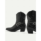 levne Cowboy &amp; Western Boots-dámské černé westernové kotníkové kovbojské boty s detaily přezek pro módu i běžné nošení