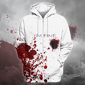 levne Halloween mikiny a svetry-krvavé skvrny pánské pohodlí barva mikiny móda 3D tisk mikina s kapucí mikiny bílá posádka krk podzim