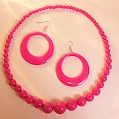 economico Accessori per acconciature-orecchini e collana pendenti alla moda retrò in acrilico rosa boho da donna anni &#039;80