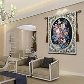 billige Jacquard vevde gobeliner-jacquard vevd billedvev gobelin aubusson veggkunst hengende stor billedvev reproduksjonsvevstol bomullsvev kongelige roser belgisk billedvev (uten dusker og stang)