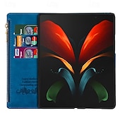 Недорогие Чехлы для Samsung-телефон Кейс для Назначение SSamsung Galaxy Z-сгиб 6 Z Fold 5 Z Fold 4 Z Fold 3 Кошелек для карт Магнитный Молния с ремешком на запястье Ретро Геометрический рисунок ПК Кожа PU