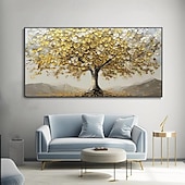 preiswerte Blumen-/Botanische Gemälde-großes 3D goldenes Baum Leinwand Ölgemälde handgemachte Herbst Natur Landschaft Malerei handgemachte Wand Kunst botanische Messer Malerei leichter Luxus für Wohnzimmer Dekor