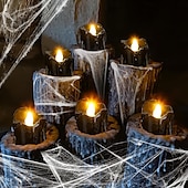 billiga Ljusljus-12st svarta led värmeljus halloween nattlampor levande ljus utomhus inomhus trädgård halloween inredning halloween elektriska ljus batteridrivna halloween lyktor semester fest dekorationer
