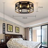 billige Taklamper-led takvifte lys 53cm 6-lys med fjernkontroll lydløs vifte taklys retro industrivifte pendel lys metall vintage burvifte tak lys for soverom stue spisestue lampe 110-240v (pære ikke inkludert)