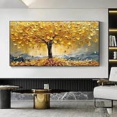 preiswerte Blumen-/Botanische Gemälde-3D-Ölgemälde mit goldenem Baum, handgefertigtes Ölgemälde mit goldenem Baum auf Leinwand, großes abstraktes strukturiertes Ölgemälde mit goldgelbem Baum, Lebensbaum-Gemälde, Wandkunst, individuelles