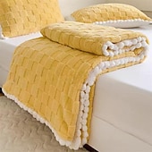 baratos Cobertores de cama-Tuff pom pom cobertor tridimensional corte flores de pelúcia espessamento capa cobertor luz luxo confortável cobertor de flanela