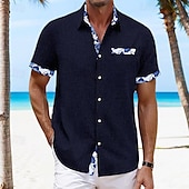 economico Vacanza-Per uomo Camicia camicia di lino Camicia estiva Camicia hawaiana Color Block Da mare Curise Nero Bianco Rosa Blu marino scuro Manica corta Con colletto Primavera estate Abbigliamento Collage