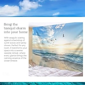cheap Ocean Beach Tapestry-Beach Seagull Digital Printed Large Tapestry Decor Wall Art Tablecloths Bedspread Picnic Blanket Beach Throw Tapestries Colorful Bedroom Hall Dorm Living Room Hanging