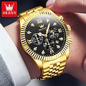 abordables Relojes de Cuarzo-Reloj de Cuarzo OLEVS para Hombre Reloj de Pulsera de Moda para Deportes al Aire Libre Fase Lunar Calendario Luminiscente Reloj de Acero Resistente al Agua