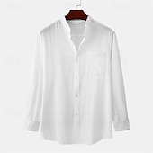 economico camicia da uomo con bottoni-Per uomo Camicia Camicia Estiva Camicia casual Camicia da Spiaggia Camicia con Bottoni Nero Bianco Blu marino Marrone Kaki Manica Lunga Semplice Colletto alla coreana Vacanza Camicia hawaiana Tasca