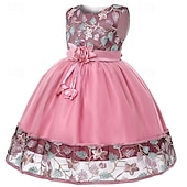 preiswerte Kleider für die Blumenmädchen-Mädchen&#039; 3D Blume Blumenmädchen Kleid Party Kleid Ärmellos Sommer Leistung Hochzeit Party Prinzessin Schön Süß kinderkleidung 4-12 Jahre abendkleider Schaukelkleid A Linie Kleid Midi Regular Fit