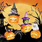 abordables Décorations d&#039;Halloween-Blocs de construction à petites particules pour Halloween, 445 pièces, puzzle, combinaison de citrouille, cadeau lumineux