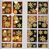 abordables Etiqueta engomada-6 hojas de calcomanías de ventana y pegatinas de pared con copos de nieve: adhesivo estático dorado y plateado brillante, vidrio festivo y decoración de pared para Navidad, perfecto para ventanas, espejos y decoración del hogar