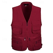billiga Gilets-herr vandringsväst / gilet fiskeväst utomhus lätt, andas, slitstyrka, flera fickor, resor, last, safari, väst, topp, enkel, skjutreglage, camping, jakt, fiske, svart, röd, grön, khaki