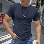 abordables Camiseta de punto gofre-Hombre Camisa de gofres Camiseta Camiseta superior Mangas cortas Cuello Barco Verano Color sólido Plano Moda Design Básico Vacaciones Calle Noche Ejército verde Negro Blanco Camiseta superior para