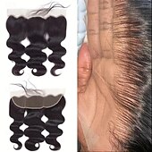 cheap Closure &amp; Frontal-14 Inch 13x6 Lace Frontal Body Wave HD Transparent Frontal Ear to Ear 13x6 Lace Frontal Closure With Baby Hair Free Part 100% Virgin Human Hair Frontal Closure Natural Hairline 150% Density