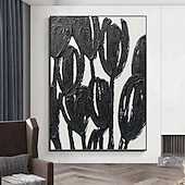 voordelige Abstracte schilderijen-handgemaakte olieverf canvas kunst aan de muur decoratie abstracte textuur zwart-witte bloemen voor huisdecoratie gerold frameloos ongerekt schilderij