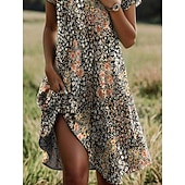 preiswerte Lässige Blumenkleider-Damen kleid lang Boho Chic Kleider Sommerkleid Strandkleid Tropisch Brautkleider schlicht Boho Urlaub Arbeit Täglich Regular Fit Ditsy Blumig Kurzarm V Ausschnitt Kargen Braun Regenbogen Sommer