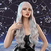 olcso Party Parókák-Szintetikus Paróka Göndör Mély Göndör Középső Rész Rétegezett Frizura Géppel Készült Paróka 26 Hüvelyk Rózsaszín  Lila Szintetikus Haj Nők Cosplay Parti Divat Természetes Fekete Halloween Parókák