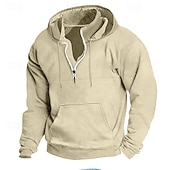 abordables sudaderas basicas hombre-Hombre Sudadera Sudadera con capucha y cremallera de un cuarto Albaricoque Negro Azul Marino Gris Oscuro Con Capucha Plano Bolsillo Deporte Diario Festivos Ropa de calle Básico Casual Primavera