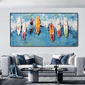 preiswerte Landschaftsgemälde-handgemaltes, individuell gefärbtes Surfbrett-Ölgemälde, handgemachtes Sommer-Surf-Schwimmparty-Gemälde, abstraktes blaues Ozean-Seestück, Leinwand-Ölgemälde, Wandbild, Gemälde für Wohndekor, Geschenk