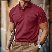 cheap Men&#039;s Classic Polo-Men&#039;s Polo Shirts Golf Shirt Work Casual Lapel Ribbed Polo Collar Short Sleeve Basic Modern Solid Color Patchwork Buttons Spring &amp; Summer Regular Fit Dark Gray Black White Burgundy Royal Blue Blue