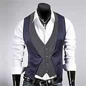 cheap Men&#039;s Vest-Men&#039;s Vest Gilet Wedding Event / Party Daily Fashion Business Spring &amp;  Fall Patchwork Button 2 in 1 Polyester Comfortable Color Block Single Breasted One-button V Neck Regular Fit Black Navy Blue