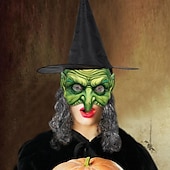 levne Masky-Sady příslušenství k kostýmu čarodějnice klobouk a maska pro dospělé ženy děsivý kostým na Halloween snadný karnevalový kostým na Walpurgis Night