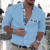 economico camicia da uomo con bottoni-Per uomo Camicia Camicia estiva Camicia con bottoni Maglietta informale Camicia da spiaggia Nero Blu Manica lunga Color Block Bavero Hawaiano Per eventi Tasca frontale Abbigliamento Di tendenza