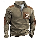 Men's Sweatshirt Quarter Zip Sweatshirt Brown Half Zip Color Block Letter Patchwork Sports & Outdoor Daily Holiday Polyester Vintage Casual Thin fleece Fall & Winter Clothing Apparel Hoodies3
