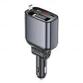 preiswerte Auto Ladegerät-einziehbarer Autoladeadapter mit Typ-C-Kabel Lightning 2 USB-Anschlüsse Autoadapter mit Spannungsanzeige PD 45 W