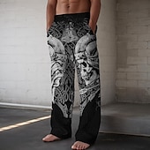 economico Pantaloni casual stampati da uomo-Per uomo Teschi Pantaloni casual Vita normale Vacanze Gamba dritta Estate Primavera Stampa 3D Nero