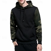 abordables sudaderas basicas hombre-Hombre Sudadera Negro Verde Ejército Caqui Con Capucha Bloque de color Color Camuflaje Retazos Bolsillo Deporte Diario Festivos Ropa de calle Básico Casual Primavera &amp; Otoño Ropa Sudaderas con capucha