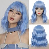 お買い得  パーティーウィッグ-女性用前髪付きショートボブウィッグ、ゆるウェーブウィッグ、カールウェーブ、肩までの長さ、女の子用コスチュームコスプレ日常使用向け合成ボブウィッグ