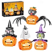 abordables Décorations d&#039;Halloween-Blocs de construction à petites particules pour Halloween, 445 pièces, puzzle, combinaison de citrouille, cadeau lumineux