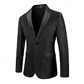 billige Blazere for menn-Herre Blazer Formell kveld Fritid / hverdag Søt Alle årstider 65%Cotton 35%Polyester Ensfarget / vanlig farge Paljetter Fritid Bryllup Enkeltkneppet Blazer Sølv Svart Rød Blå