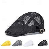 cheap Men&#039;s Hats-Men&#039;s Flat Cap Ascot Hat Newsboy Hat Black White Acrylic Fibers Mesh Fashion Casual Street Daily Plain Adjustable Sunscreen Breathable