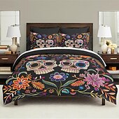 economico Set copripiumino-set copripiumino floreale per Halloween - include copripiumino e federe - design spettrale e festoso - tessuto morbido e confortevole - perfetto per decorare la casa a tema Halloween