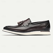 preiswerte Loafer aus hochwertigem Leder-Herren-Loafer aus Rindsleder mit Quastendetail und weißer Sohle für elegante und lässige Anlässe