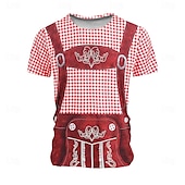 voordelige 3D T-shirts-Oktoberfest Voor heren Ruitjes Duitsland dirndls T-shirt Korte mouw T-shirt 3D-afdrukken Strakke ronde hals Overhemd Vakantie overdreven Ontwerper Carnaval Feest Licht Blauw Blauw 1# Blozend Roze