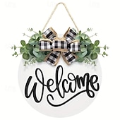 cheap Wreaths &amp; Garlands-1pc Crafting 12 Inches Welcome Sigh For Front Door Big Wooden Wreath Welcome Wreath Farmhouse Front Door Decoration Housewarming Gift for Home Outdoor Indoor