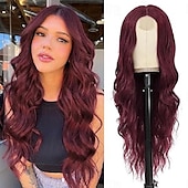 baratos Perucas de festa-Peruca Longa e Ondulada para Mulheres com Parte Central Curly Wavy Peruca Sintética de Fibra Resistente ao Calor Fantasia de Halloween