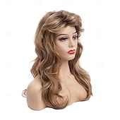 levne Historické paruky-Dámská blond paruka 80. léta dlouhé vrstvené blond paruky s ofinou 80. léta vintage cosplay kostým disco účes paruka karnevalové party paruky Halloween paruky