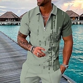 cheap Men&#039;s Geometric Polo-Men&#039;s Geometric Hawaiian Polo Shirts Golf Shirt Short Sleeve Polo Shirts Collared Shirts Casual Beach Wear Vacation Wear Party Outfits 3D Print Quarter Zip Polo Black Yellow Light Green