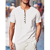 voordelige Straat-Voor heren Overhemd linnen overhemd Zomer overhemd Strand hemd Effen Kleur Casual Dagelijks Zwart Wit Korte mouw Ronde hals Zomer Lente Kleding