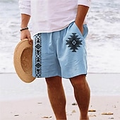 cheap Retro Vintage &amp; Ethic-Men&#039;s Graphic Aztec Grid / Plaid Shorts Summer Shorts Casual Shorts Mid Waist Streetwear Designer Ethnic Style Casual Daily Holiday Pocket Drawstring Elastic Waist Designer Clothing Apparel